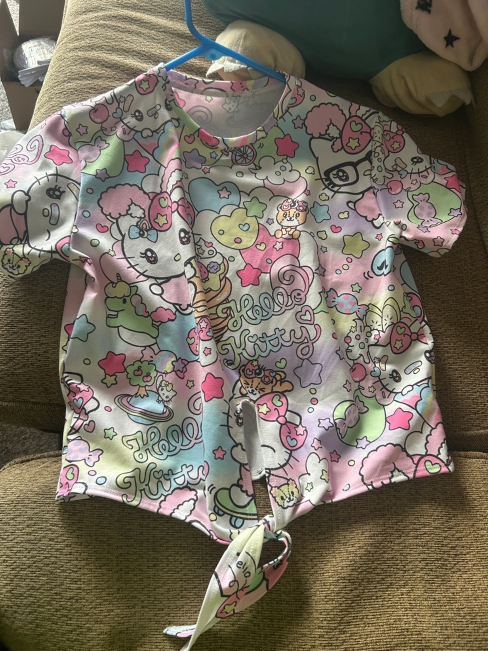 Hello Kitty Pastel Pink & Mint Kawaii Tie-Front Top